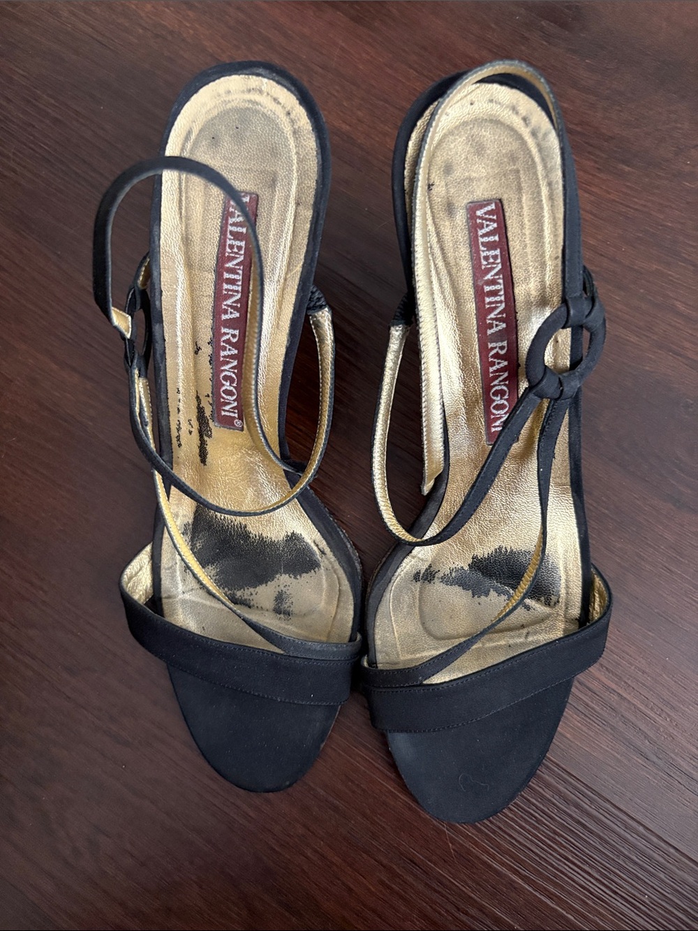 Rangoni Black and Gold Strappy Heels
